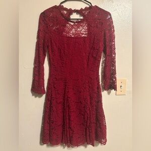 Whimsigoth Red Lace Dress Vampire Bold Gothic Babydoll Classy Flowy Mini Dress S